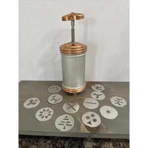 Vtg Mirro Cookie Pastry Press Decorator Set w/12 Plates Aluminum Copper